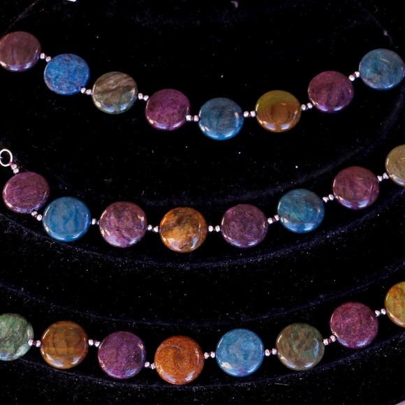 LUCORAL multicolor genuine stone necklace sterling - Picture 4 of 4
